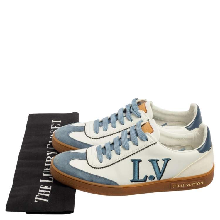 Pre Owned Louis Vuitton Blue/White Suede And Leather Lace Up Sneakers Size 36