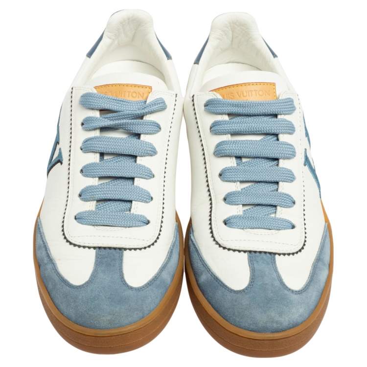Pre Owned Louis Vuitton Blue/White Suede And Leather Lace Up Sneakers Size 36
