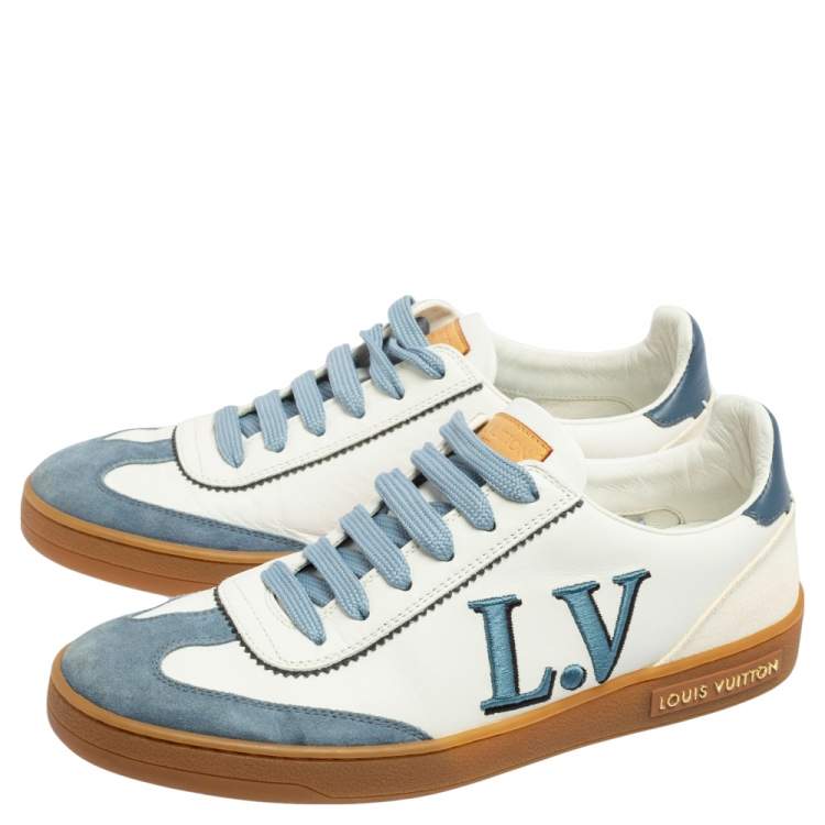 Pre Owned Louis Vuitton Blue/White Suede And Leather Lace Up Sneakers Size 36