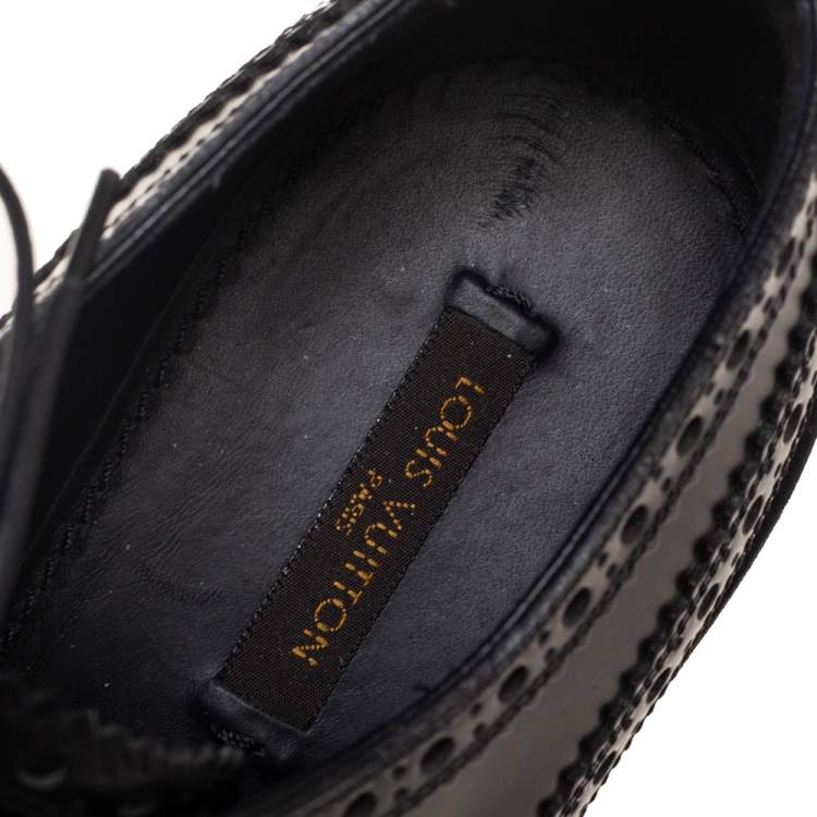 Pre Owned Louis Vuitton Black Brogue Leather Lace Up Derby Size 37.5