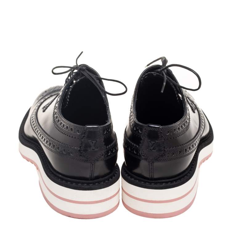 Pre Owned Louis Vuitton Black Brogue Leather Lace Up Derby Size 37.5