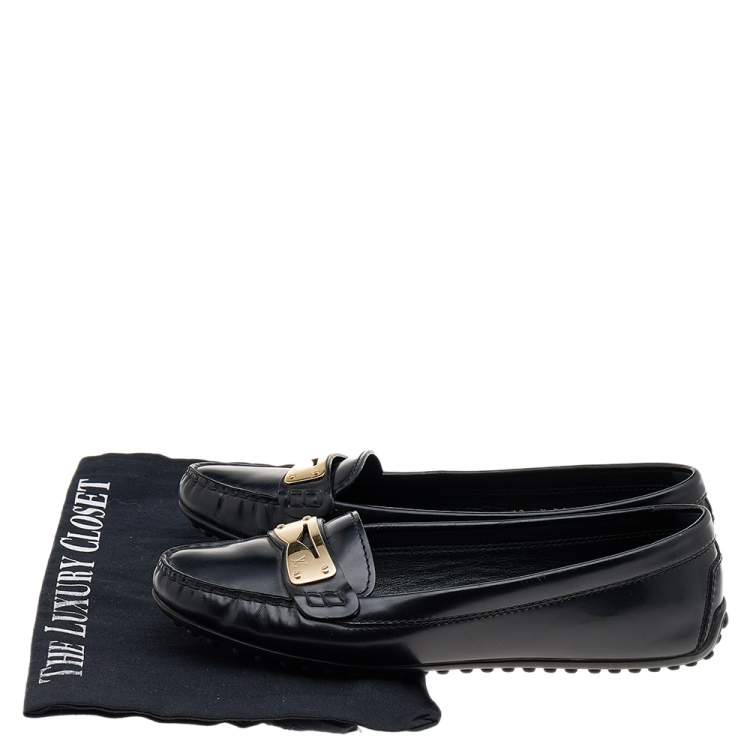 Pre Owned Louis Vuitton Black Leather Slip on Loafers Size 37