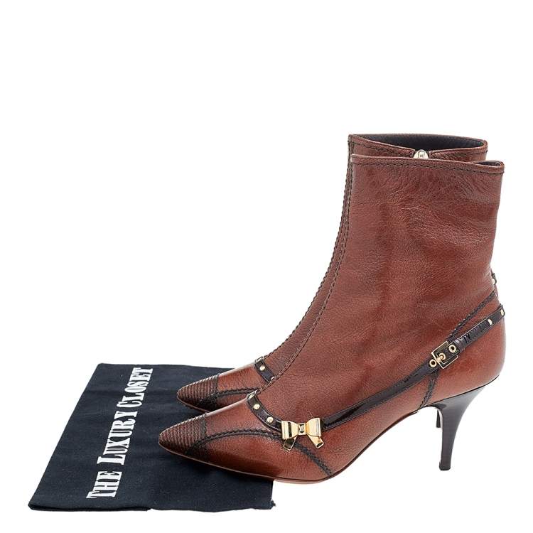 Pre Owned Louis Vuitton Brown Leather Ankle Length Boots Size 36