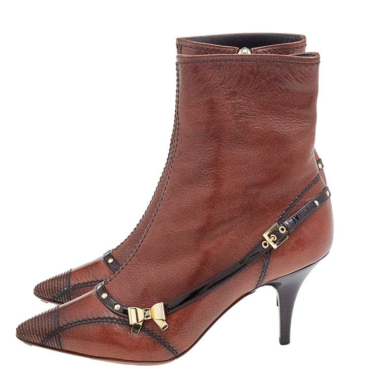 Pre Owned Louis Vuitton Brown Leather Ankle Length Boots Size 36