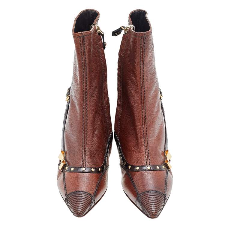 Pre Owned Louis Vuitton Brown Leather Ankle Length Boots Size 36