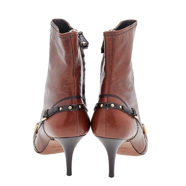 Pre Owned Louis Vuitton Brown Leather Ankle Length Boots Size 36