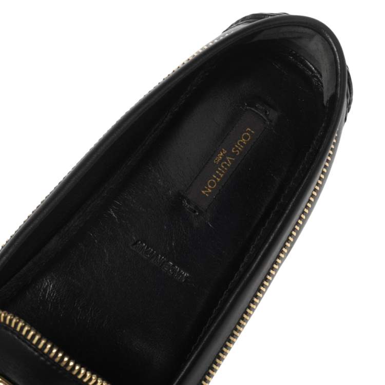 Pre Owned Louis Vuitton Black/Gold Leather Oxford Slip On Loafers Size 38