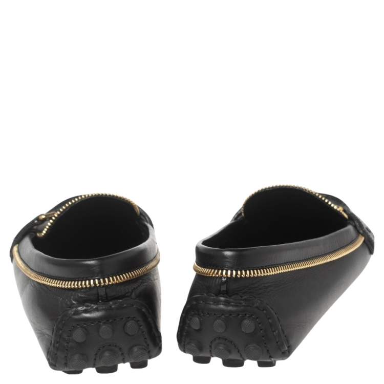 Pre Owned Louis Vuitton Black/Gold Leather Oxford Slip On Loafers Size 38