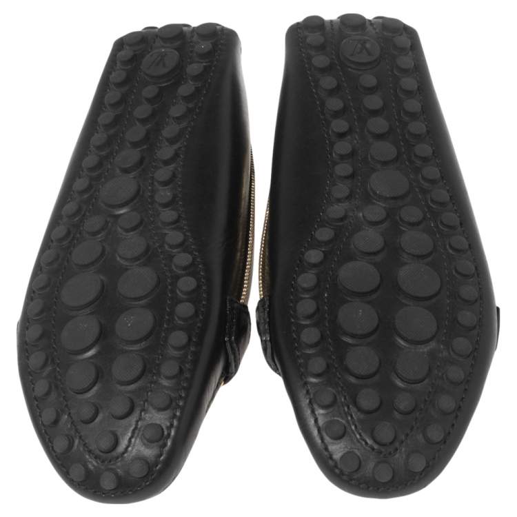 Pre Owned Louis Vuitton Black/Gold Leather Oxford Slip On Loafers Size 38