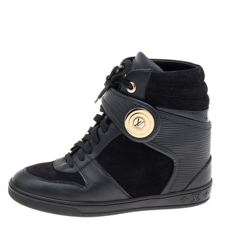 Louis Vuitton Black Epi Leather And Suede Wedge High-Top Sneakers