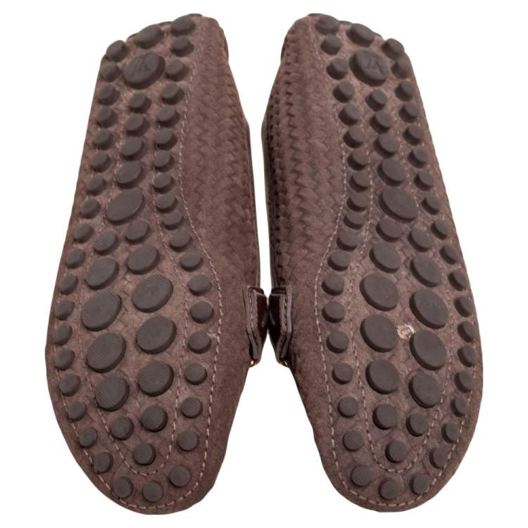 Pre Owned Louis Vuitton Brown Woven Suede and Leather Slip-On Oxford Loafers Size 35.5