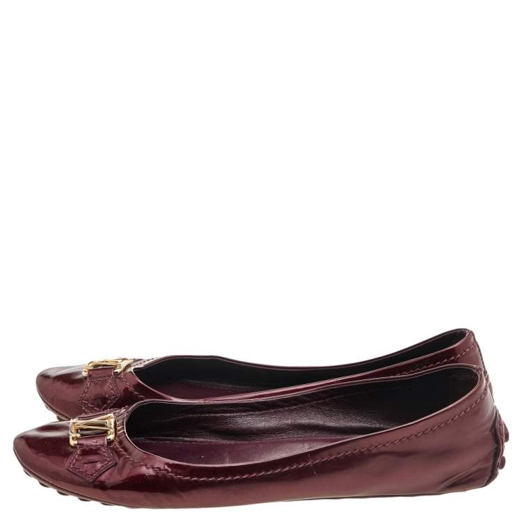 Pre Owned Louis Vuitton Burgundy Patent Leather Oxford Ballet Flats Size 39