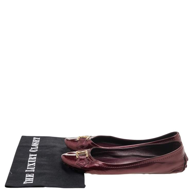 Pre Owned Louis Vuitton Burgundy Patent Leather Oxford Ballet Flats Size 39