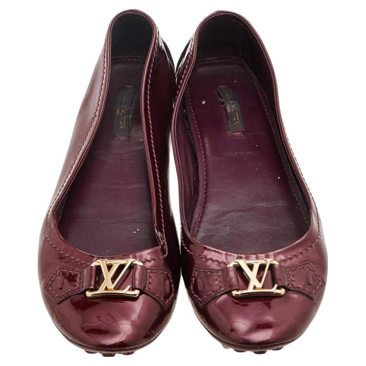 Pre Owned Louis Vuitton Burgundy Patent Leather Oxford Ballet Flats Size 39