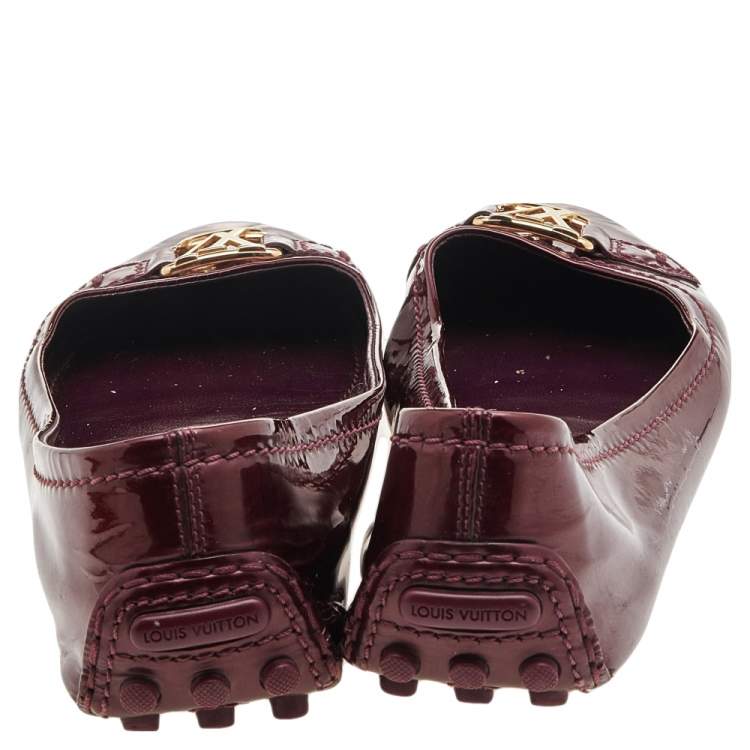 Pre Owned Louis Vuitton Burgundy Patent Leather Oxford Ballet Flats Size 39
