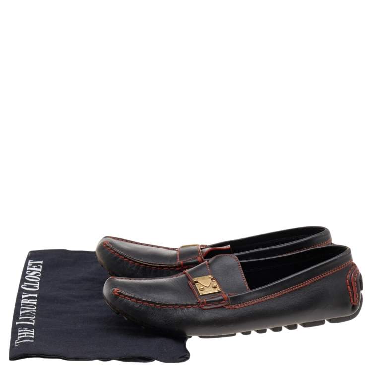 Pre Owned Louis Vuitton Brown Leather S Lock Slip On Loafers Size 39