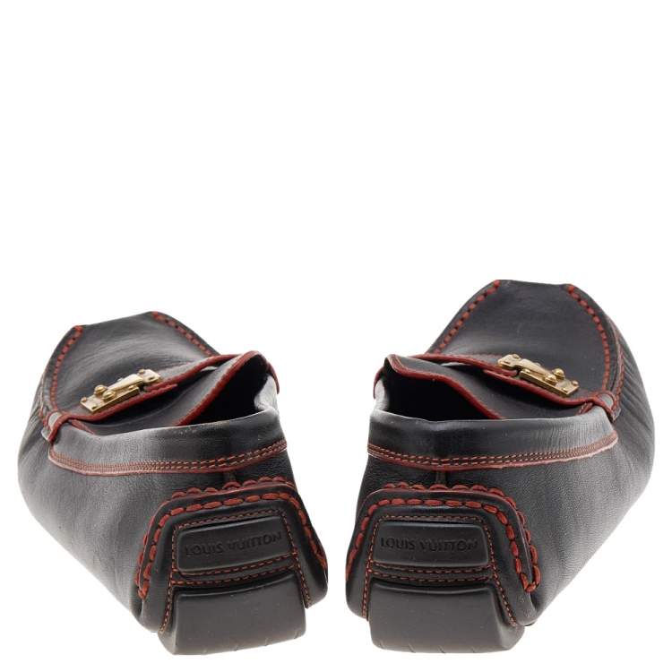 Pre Owned Louis Vuitton Brown Leather S Lock Slip On Loafers Size 39
