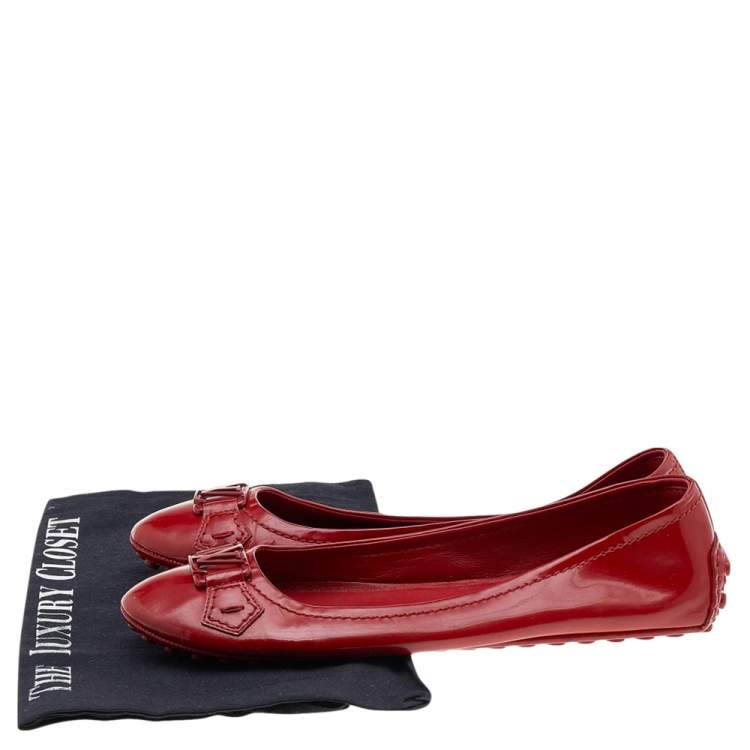 Pre Owned Louis Vuitton Red Patent Leather Oxford Ballet Flats Size 38