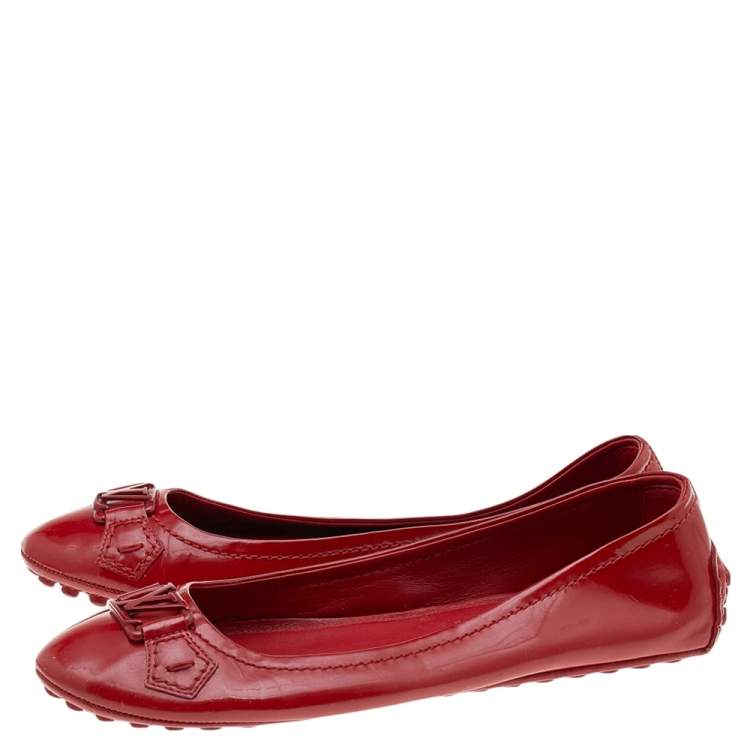 Pre Owned Louis Vuitton Red Patent Leather Oxford Ballet Flats Size 38