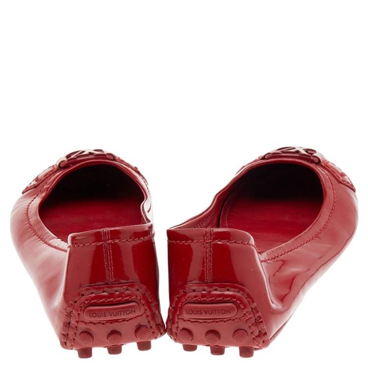 Pre Owned Louis Vuitton Red Patent Leather Oxford Ballet Flats Size 38