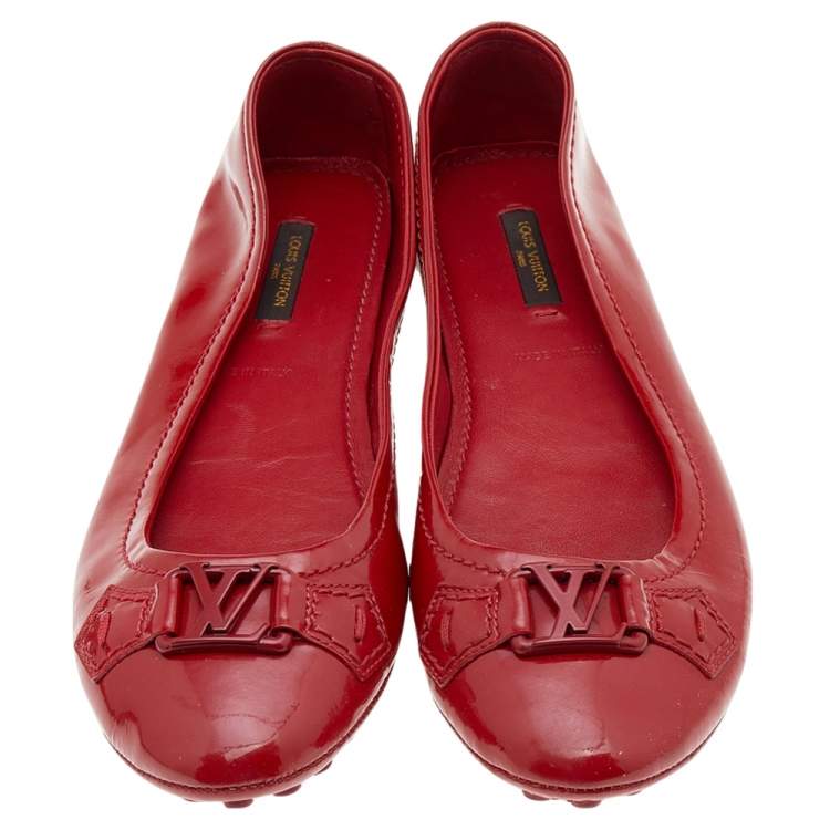 Pre Owned Louis Vuitton Red Patent Leather Oxford Ballet Flats Size 38