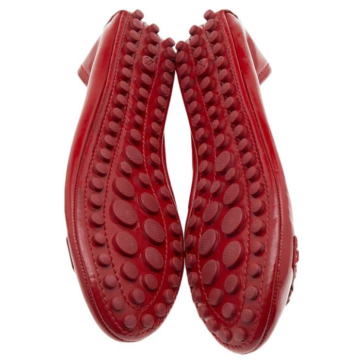 Pre Owned Louis Vuitton Red Patent Leather Oxford Ballet Flats Size 38