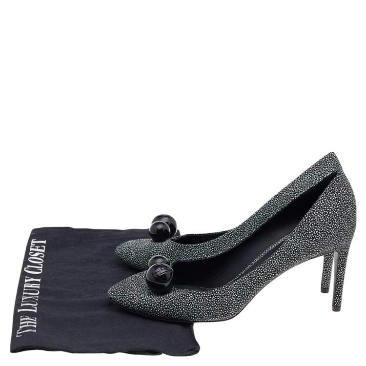 Pre Owned Louis Vuitton Grey Leather Pointed Toe Pumps Size 38.5