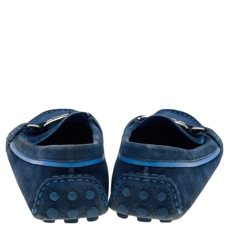 Pre Owned Louis Vuitton Blue Suede Slip on Loafers Size 38