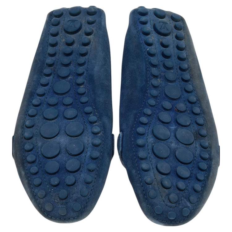 Pre Owned Louis Vuitton Blue Suede Slip on Loafers Size 38