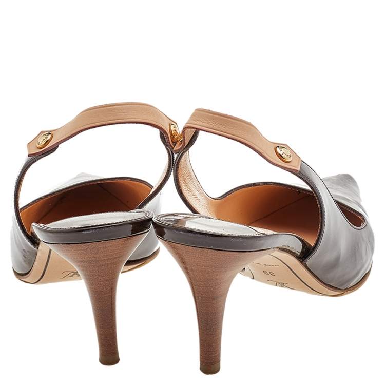 Pre Owned Louis Vuitton Brown Patent Leather Pointed Toe Slingback Sandals Size 39