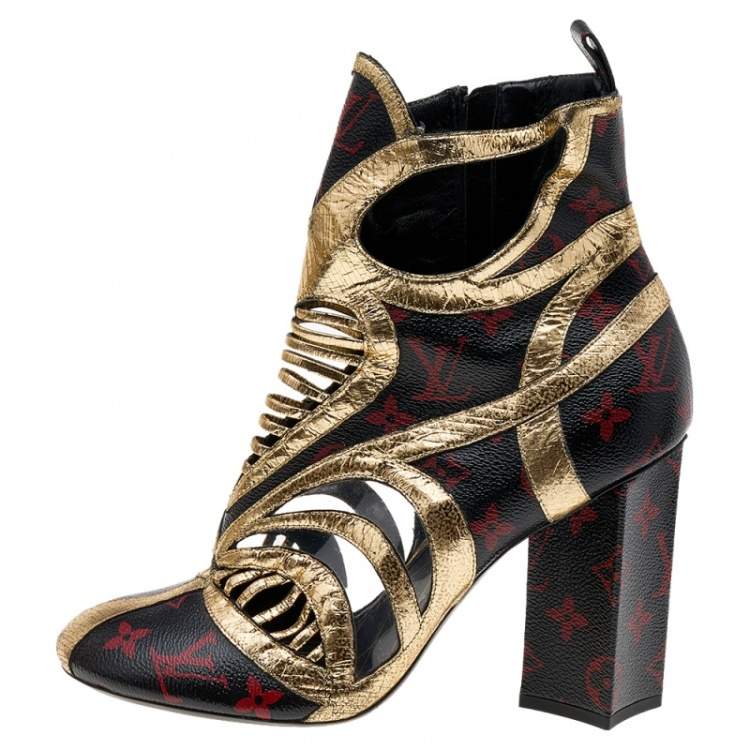 Louis Vuitton Monogram Infrarouge Print And Gold Leather Queen Of Hearts  Ankle Boots Size 40 Louis Vuitton