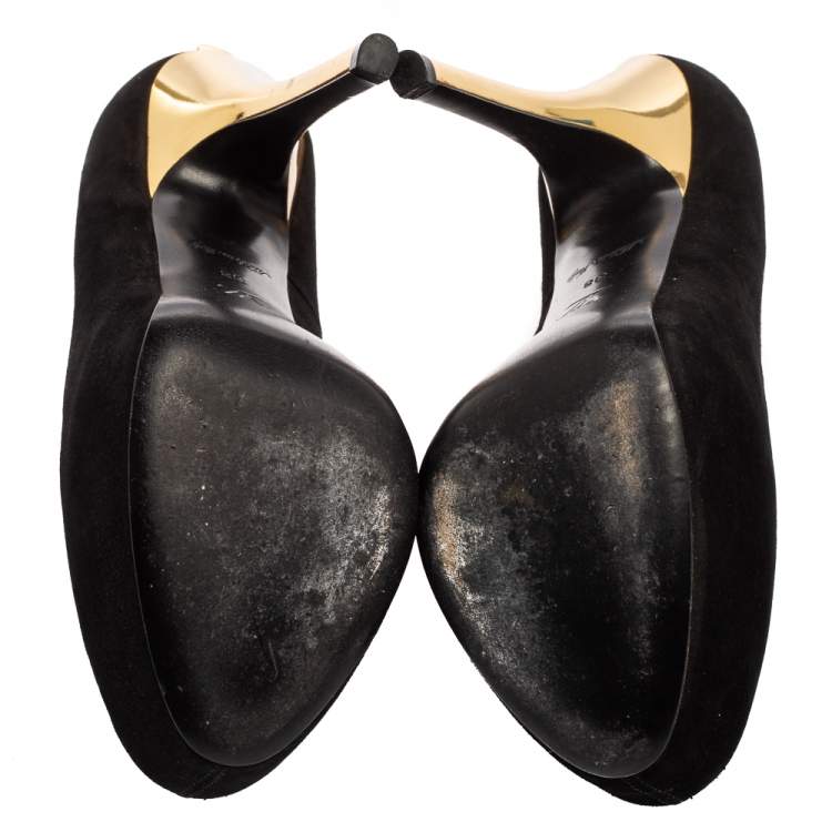 Pre Owned Louis Vuitton Black Suede Oh Really! Peep-Toe Platform Pumps Size 38
