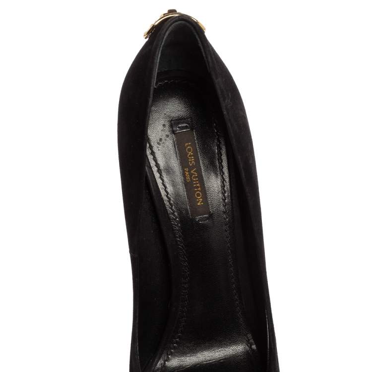 Pre Owned Louis Vuitton Black Suede Oh Really! Peep-Toe Platform Pumps Size 38