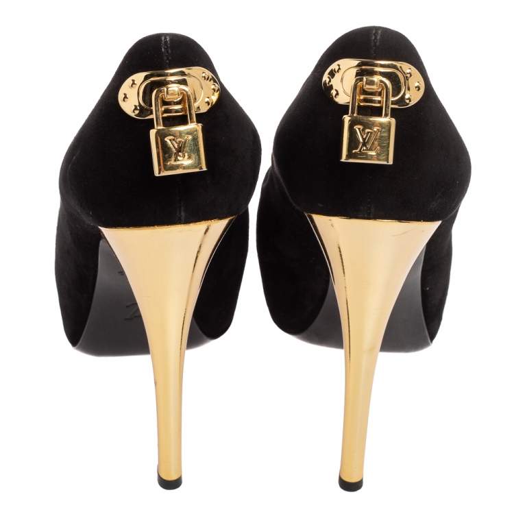 Pre Owned Louis Vuitton Black Suede Oh Really! Peep-Toe Platform Pumps Size 38