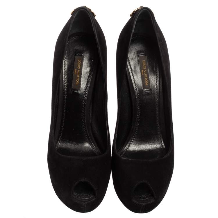 Pre Owned Louis Vuitton Black Suede Oh Really! Peep-Toe Platform Pumps Size 38