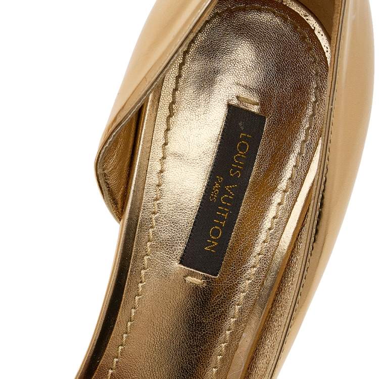 Pre Owned Louis Vuitton Metallic Gold Leather D'orsay Platform Pumps Size 38.5
