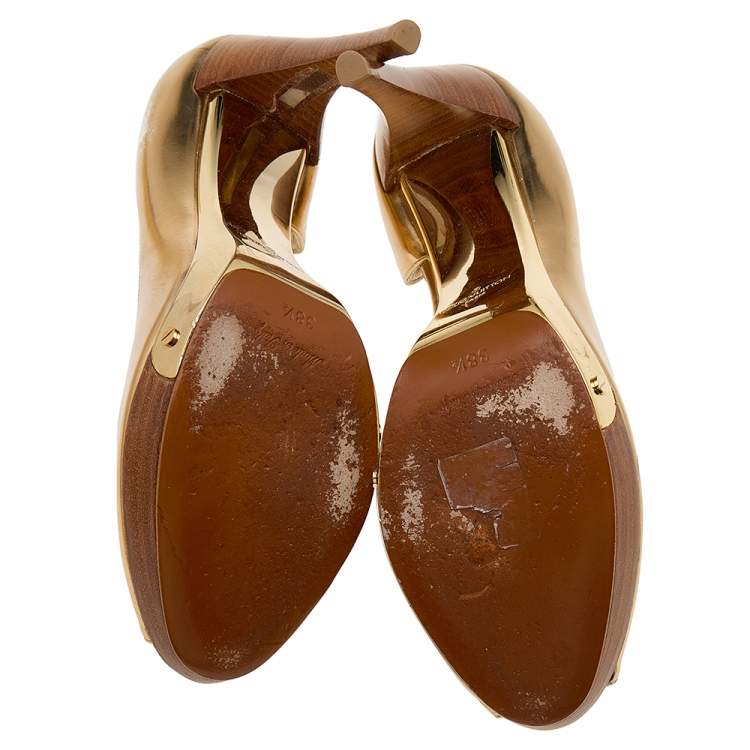 Pre Owned Louis Vuitton Metallic Gold Leather D'orsay Platform Pumps Size 38.5
