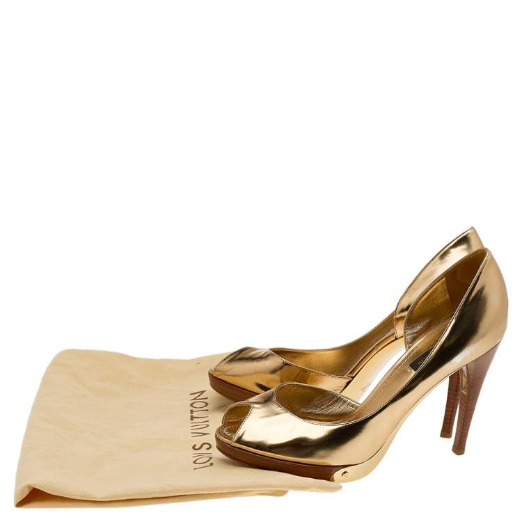 Pre Owned Louis Vuitton Metallic Gold Leather D'orsay Platform Pumps Size 38.5