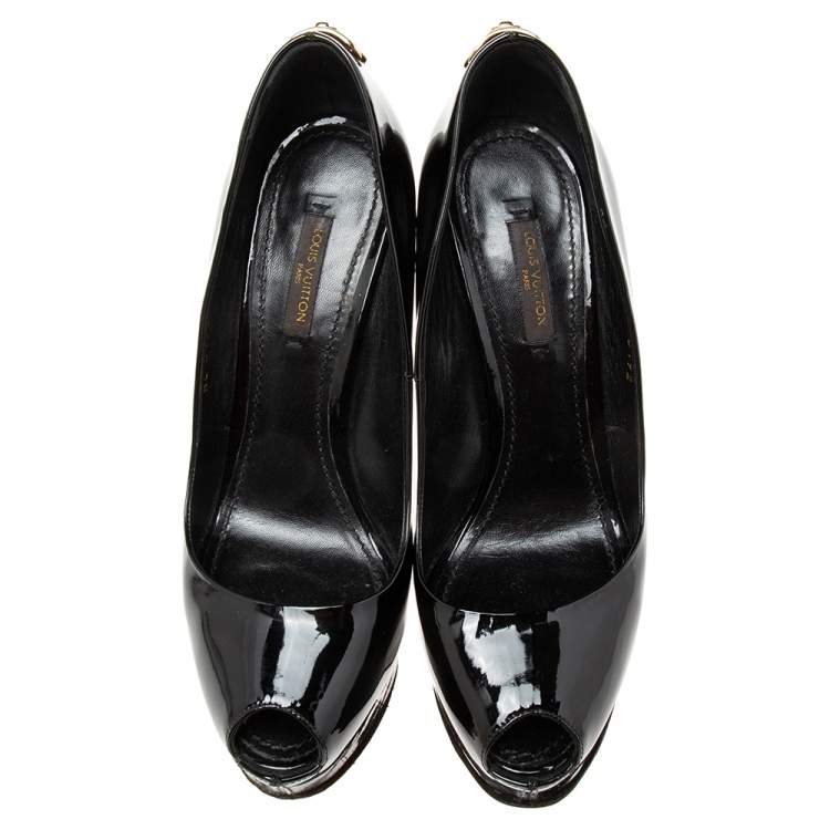 Pre Owned Louis Vuitton Black Patent Leather Oh Really Peep Toe Pumps Size 37 
