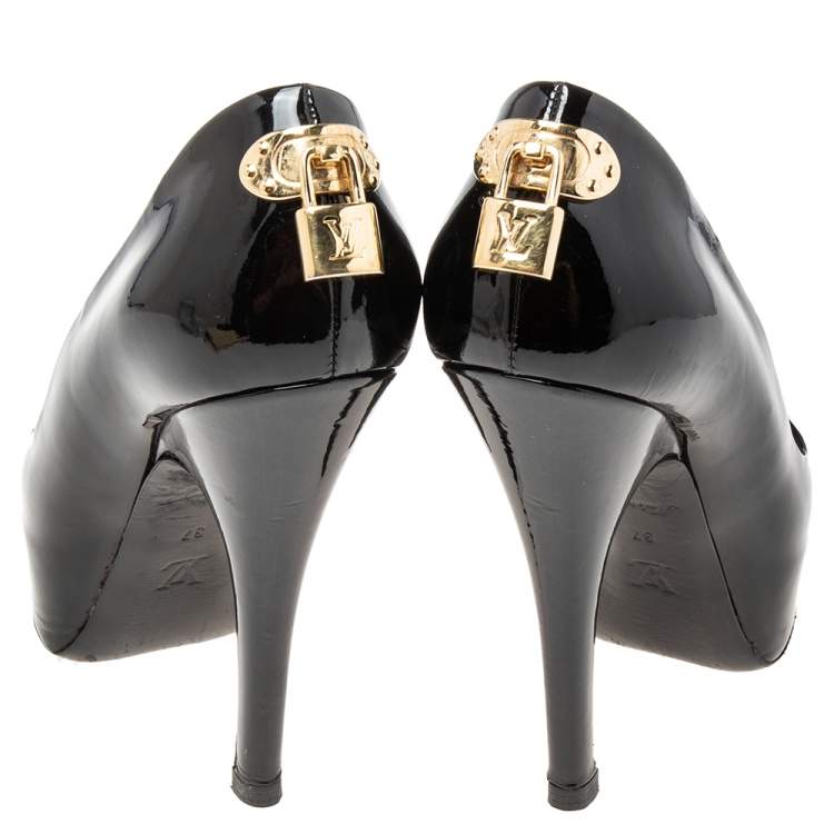 Pre Owned Louis Vuitton Black Patent Leather Oh Really Peep Toe Pumps Size 37 