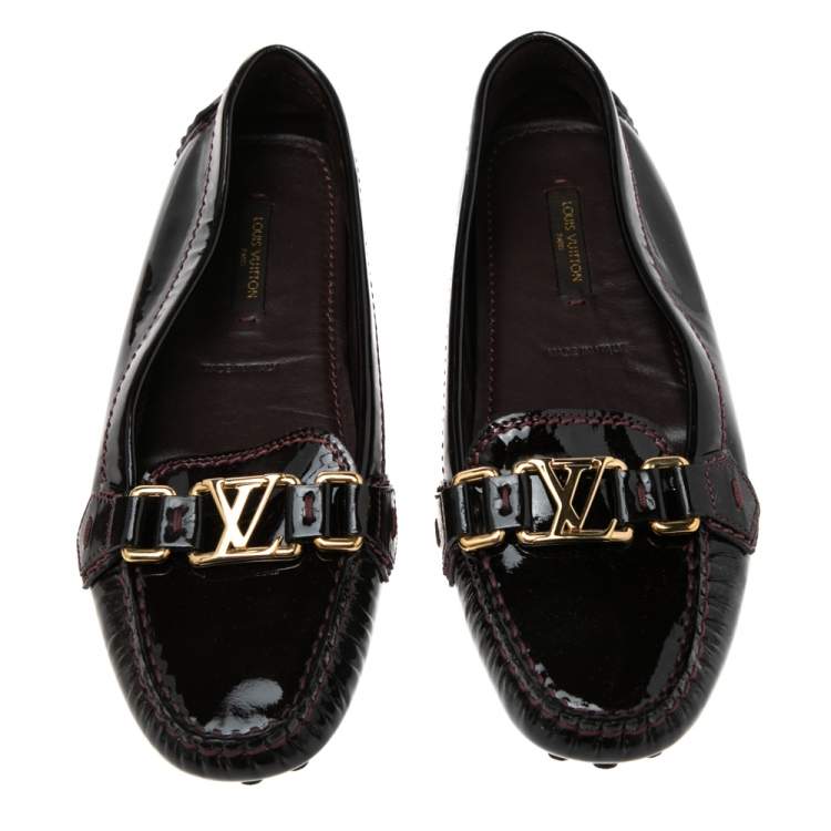 Pre Owned Louis Vuitton Burgundy Patent Leather Oxford Loafers Size 36