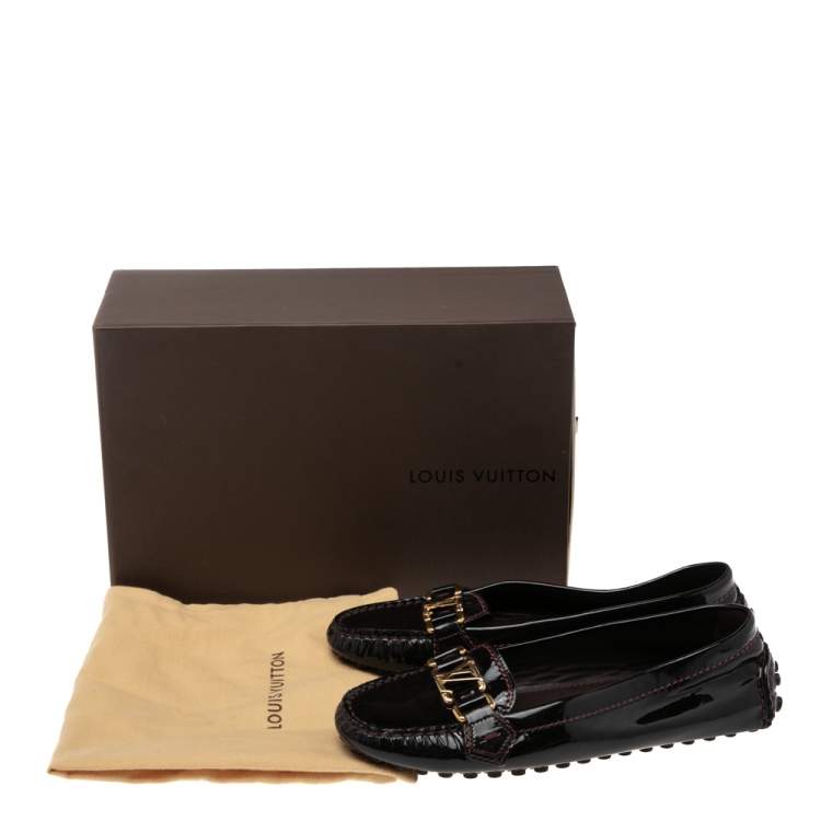 Pre Owned Louis Vuitton Burgundy Patent Leather Oxford Loafers Size 36