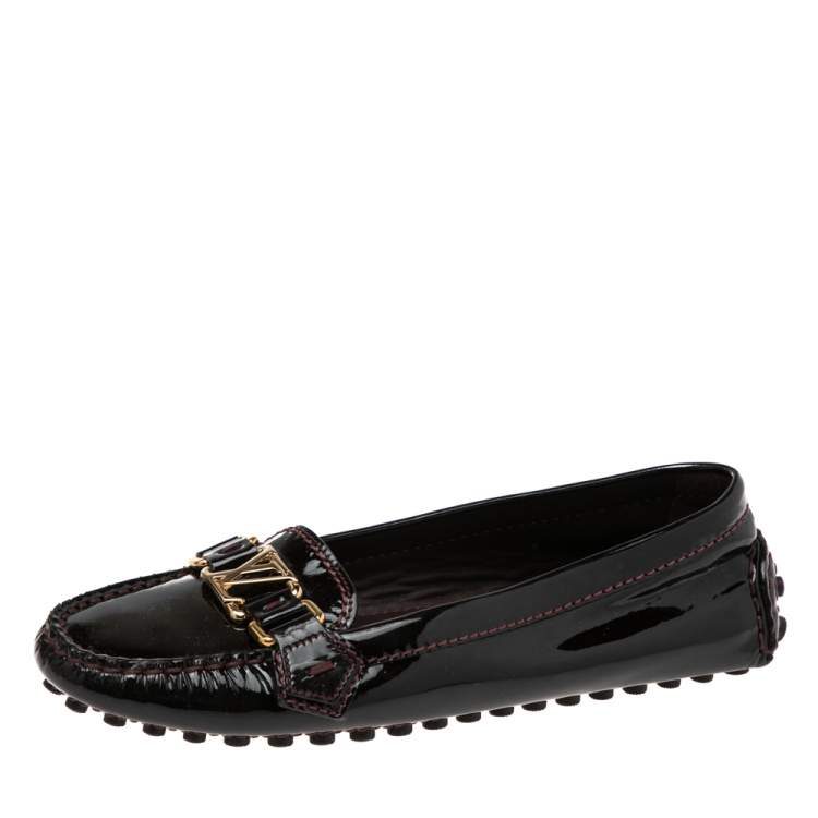 Pre Owned Louis Vuitton Burgundy Patent Leather Oxford Loafers Size 36