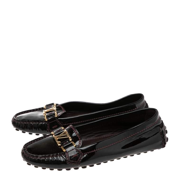 Pre Owned Louis Vuitton Burgundy Patent Leather Oxford Loafers Size 36