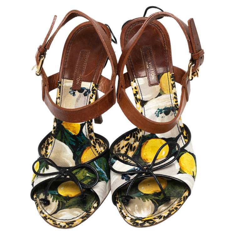Pre Owned Louis Vuitton Multicolor Canvas and Leather Flower Fields Sandals Size 38
