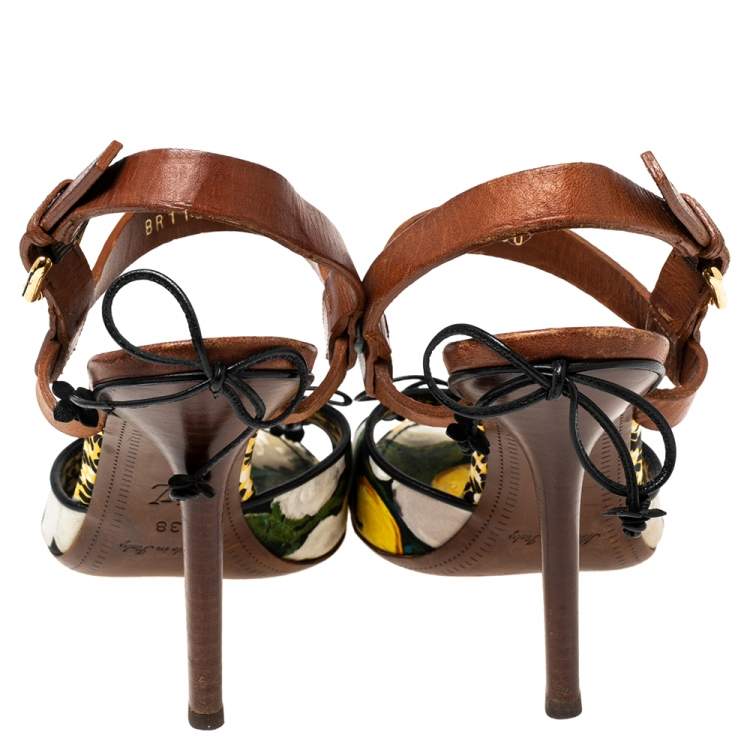 Pre Owned Louis Vuitton Multicolor Canvas and Leather Flower Fields Sandals Size 38