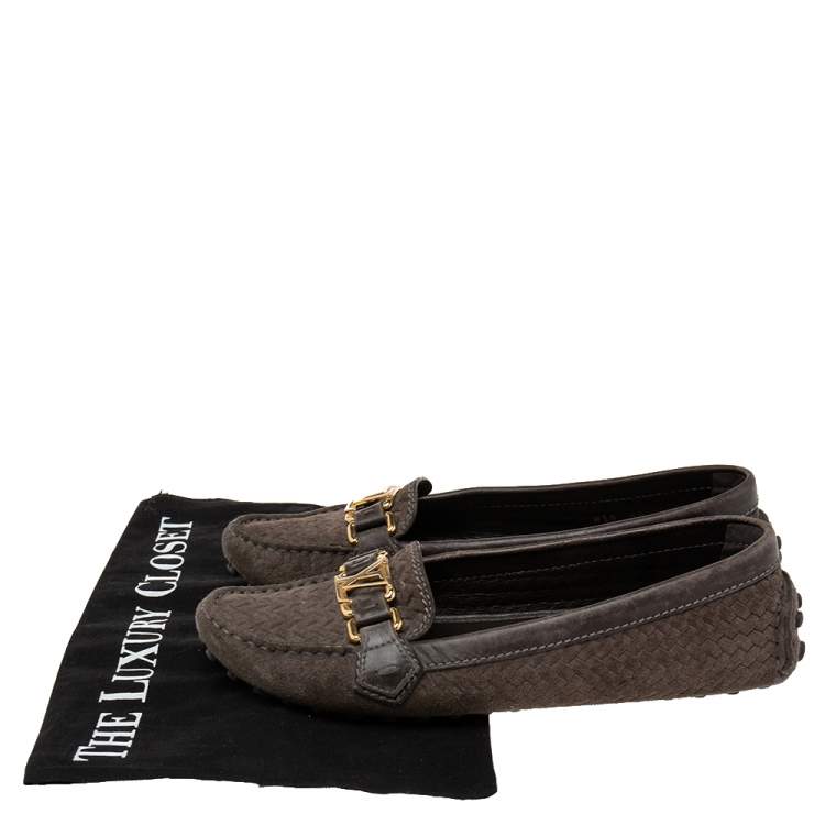 Pre Owned Louis Vuitton Brown Suede And Leather  Loafers Size 38