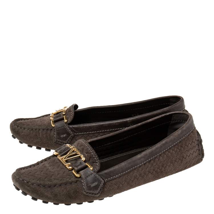 Pre Owned Louis Vuitton Brown Suede And Leather  Loafers Size 38