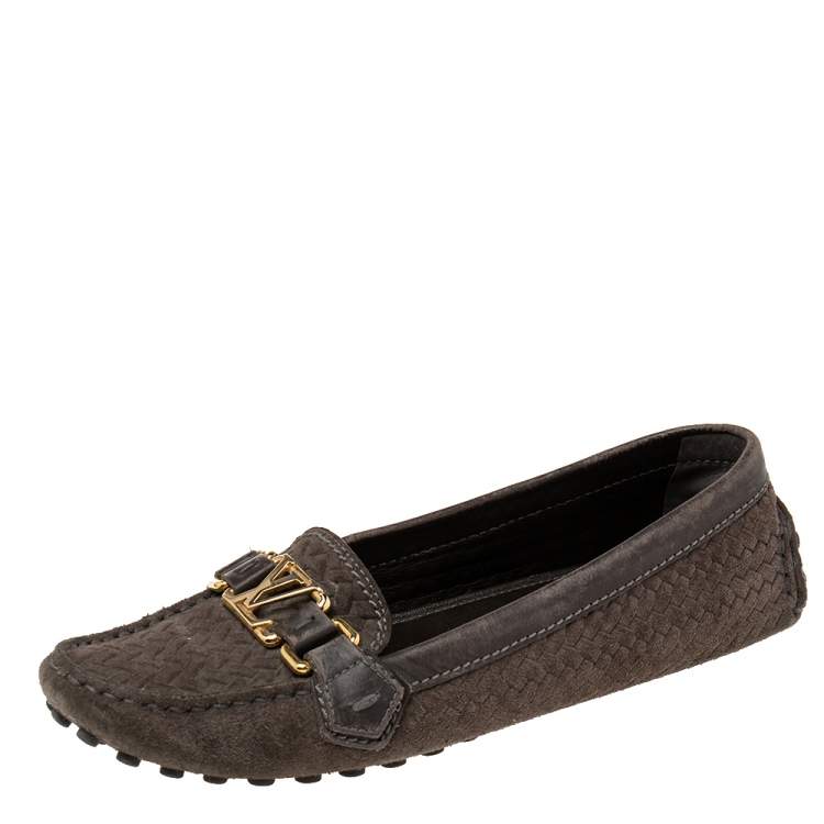 Pre Owned Louis Vuitton Brown Suede And Leather  Loafers Size 38