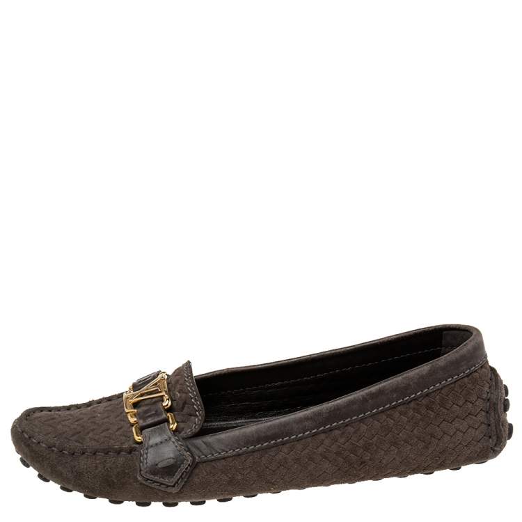 Pre Owned Louis Vuitton Brown Suede And Leather  Loafers Size 38